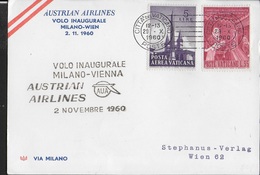PRIMO VOLO INAUGURALE AUSTRIAN AIRLINES - MILANO VIENNA - CARTOLINA DAL VATICANO - 29.10.1960 - Airmail