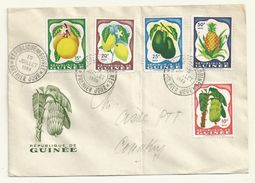 THEME FRUITS  SERIE GUINEE N°16/20 SUR ENVELOPPE 1 ER  JOUR 13/07/1959 - Frutas