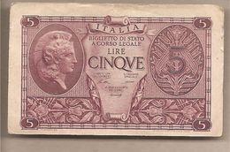 Italia - Banconota Circolata Da 5 Lire "Atena Elmata" P-31a - 1944  #17 - Italia – 5 Lire