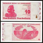 ZIMBABWE 10 Dollars 2009 UNC Pick 94 Prefix AA - Zimbabwe