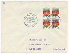 FRANCE - Enveloppe Affr 4x 3F Armoiries De Nantes - 1958 - Premier Jour - Storia Postale