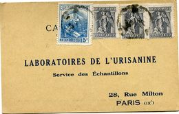 GRECE CARTE POSTALE BON POUR UN FLACON ECHANTILLON D'URISANINE DEPART SERRES ?-?-? POUR LA FRANCE - Briefe U. Dokumente