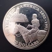 COOK ISLANDS 50 DOLLARS 1992 SILVER PROOF "500 Years Of America" (free Shipping Via Registered Air Mail) - Cook Islands