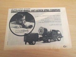 Page De Revue Des Années 60/70 : PUBLICITE MODELE REDUIT PROJECTEUR MILITAIRE EUROPARC , Format : 1/2 Page A4 - Carri Armati