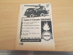 Page De Revue Des Années 60/70 : PUBLICITE MODELE REDUIT CAMION INCENDIE EUROPARC , Format : 1/4 Page A4 - CIJ