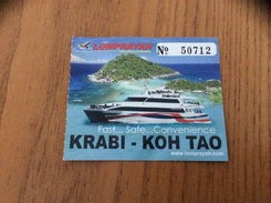 Ticket De Transport (bateau) "LOMPRAYAH HIGH SPEED CATAMARAN - KRABI KOH TAO" Thaïlande - Mundo