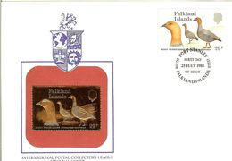 FDC FALKLAND ISLANDS, Goose, 23 Kt Gold Replica  /  L'oie, Lettre De Première Jour, Réplique D`or  1988 - Oies
