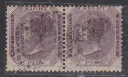 Eight Pies Pair, British East India 1860, QV Used, No Watermark - 1854 Britse Indische Compagnie