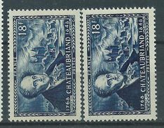 [18] Variété : N° 816 Chateaubriand Paysage Vert-bleu Au Lieu De Bleu Foncé + Normal ** - Unused Stamps