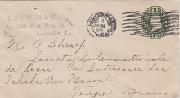 USA Entier Postal Enveloppe Entête O'BRIEN & Co LOUISVILLE 9/10/1915 Pour Régie Tabacs Tanger Maroc - 1901-20