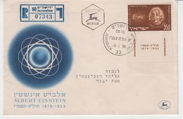 ISRAEL 1956 ALBERT EINSTEIN PSYSICS NOBEL PRIZE FDC REGISTERED LETTER - Albert Einstein