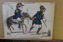 Estampe Gravure Satirique Caricature D'époque 1870 Bismarck Napoléon III 34 X 25 Ane - Prints & Engravings