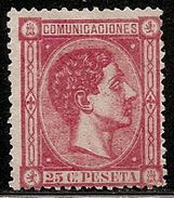 1875-ED. 166 ALFONSO XII 25 CTS. ROSA - NUEVO SIN GOMA -MNG - Nuevos