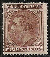 1879-ED. 203 ALFONSO XII. CORREOS Y TELEGRAFOS-20 CTS. CASTAÑO ROJIZO-NUEVO CON FIJASELLOS -MH - Neufs