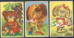 +++ LOT 3 CPA - Carte Fantaisie - Animaux Habillés - Yeux Changeants - Chien Humanisé - Dog - Cheval - Ours  // - Dressed Animals