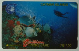 CAYMAN ISLANDS - GPT - CAY-3A - Underwater - Diver - 3CCIA - $7.50 - RARE BLACK REVERSE - Used - Isole Caiman