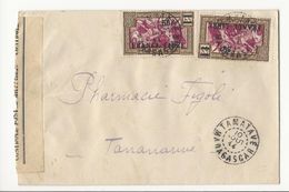 Lettre De Tamatave à Tananarive (MADAGASCAR) - 1944 - Avec Bande Contrôle Postal Militaire - Lettres & Documents