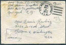 1943 Iceland USA Army Post Office Station Hospital APO 860 Censor Cover - Washington - Covers & Documents