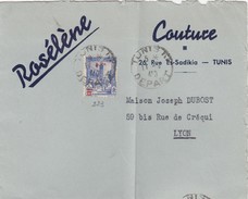 LETTRE TUNISIE. 11 9 40. "ROSÉLÈNE COUTURE" 26 RUE AE-SADIKIA TUNIS POUR LYON - Covers & Documents