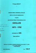 Inventaire Chronologique Des Actes De Mariages D'après Les Registres Paroissiaux De OZOLLES - Bourgogne