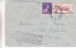 Belgique - Lettre De 1946 - Oblit Bruxelles - 1er Vol Bruxelles  New York - Timbre Leopold III Avec -10% - Cachet De NY - 1946 -10%
