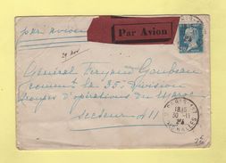 FM + 50c Pasteur Seul Sur Lettre Par Avion Pour Le Secteur 411 - 30-11-1925 Arrivee Le 4-12-1925 - 1960-.... Lettres & Documents