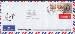 Hong Kong Air Mail SILVER UP Co. Ltd EXPRESS Label HONG KONG 1987 Cover Brief AABENRAA Apenrade Denmark QEII $10 Stamp - Cartas & Documentos