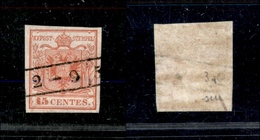 10004 LOMBARDO VENETO - 1850 - 15 Cent Rosso Prima Tiratura (3a) - Annullato 2 Settembre - Usato (75+) - Sonstige & Ohne Zuordnung