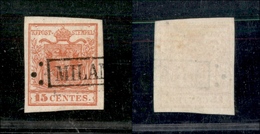 10006 LOMBARDO VENETO - 1850 - 15 Cent Rosso (3a) - Annullo Milano In Cartella - Usato (75) - Sonstige & Ohne Zuordnung