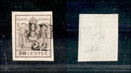 10015 LOMBARDO VENETO - 1850 - 30 Cent Bruno Chiaro (7a) Prima Tiratura (75) - Autres & Non Classés