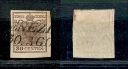 10022 LOMBARDO VENETO - 1851 - 30 Cent Bruno (16) Con Carta A Coste Verticali - Venezia 30/08 (220) - Other & Unclassified