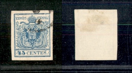 10027 LOMBARDO VENETO - 1856 - 45 Cent Azzurro (22) Carta A Macchina - Usato (100) - Sonstige & Ohne Zuordnung