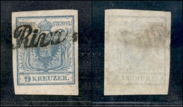 10048 LOMBARDO VENETO - 1850 - 9 Kreuzer Azzurro (5 - Austria) Delle Prime Tirature - Corsivo "Riva" - Splendido - Autres & Non Classés