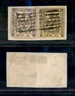 10072 MODENA - 1852 - 25 Cent + 15 Cent (3+4) Su Frammento - Annullo A Sbarre (165) - Autres & Non Classés