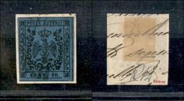 10076 MODENA - 1852 - 40 Cent Azzurro Scuro (10) Su Frammento (210) - Autres & Non Classés