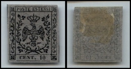 10085 MODENA - 1857 - 10 Cent Grigio Violaceo (4 Segnatasse Giornali) Nuovo Con Gomma (120) - Other & Unclassified