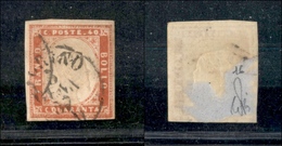 10219 SARDEGNA - 1855 - 40 Cent Vermiglio Rosa (16c) Usato (1.650) - Autres & Non Classés