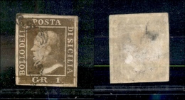 10234 SICILIA - 1859 - 1 Grano Bruno Oliva (3b) I Tavola - Difettoso E Riparato (2.000) - Andere & Zonder Classificatie