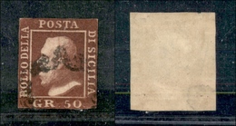 10256 SICILIA - 1859 - 50 Grana Lacca Bruno Scuro Violaceo (14b) - Ritagliato Nel Disegno (40.000) - Autres & Non Classés