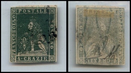 10298 TOSCANA - 1857 - 4 Crazie Verde (14) Ben Marginato E Perfetto In Basso - Diena (275) - Other & Unclassified