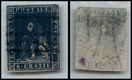 10303 TOSCANA - 1857 - 6 Crazie Azzurro (15) Con Ottimi Margini - Molto Bello (425+) - Autres & Non Classés