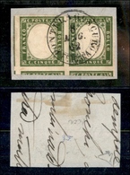 10343 REGNO - 1862 - Coppia Del 5 Cent Verde (13Cc - Sardegna) Su Frammento Da Pontelagoscuro Ferrara 8.5.62 - Da Buoni  - Sonstige & Ohne Zuordnung