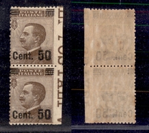 10477 REGNO - 1923/1927 - Coppia Verticale Del 50 Cent Su 40 Cent Michetti (139w) - Non Dentellati A Destra - Bordo Di F - Autres & Non Classés