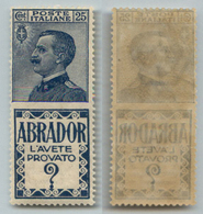 10681 REGNO - PUBBLICITARI - 1924 - 25 Cent Abrador (4  - Pubblicitari) - Nuovo Con Gomma - Ottima Centratura - Molto Be - Autres & Non Classés