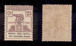 10697 REGNO - PARASTATALI - 1924 - 25 Cent Assoc. Naz Mutil. Inv. Guerra (7) - Nuovo Con Gomma (20) - Autres & Non Classés