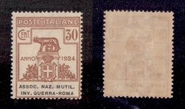 10698 REGNO - PARASTATALI - 1924 - 30 Cent Assoc. Naz Mutil. Inv. Guerra (8) - Gomma Integra (50) - Autres & Non Classés
