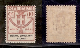 10702 REGNO - PARASTATALI - 1924 - Parastatali -10 Cent Bibliot. Circolanti Milano (14) - Nuovo Con Gomma (80) - Autres & Non Classés