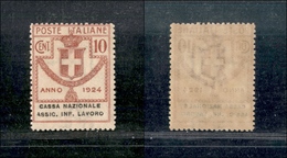 10704 REGNO - PARASTATALI - 1924 - Parastatali -10 Cent Cassa Naz. Ass. Inf. Lavoro (18) - Gomma Integra (60) - Sonstige & Ohne Zuordnung