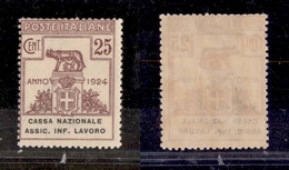 10705 REGNO - PARASTATALI - 1924 - 25 Cent Cassa Naz. Assic. Inf. Lavoro (19) - Gomma Integra (62) - Sonstige & Ohne Zuordnung