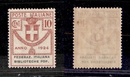 10708 REGNO - PARASTATALI - 1924 - 10 Cent Federaz. Italiana Biblioteche Pop. (34) - Ottimamente Centrato - Gomma Integr - Sonstige & Ohne Zuordnung